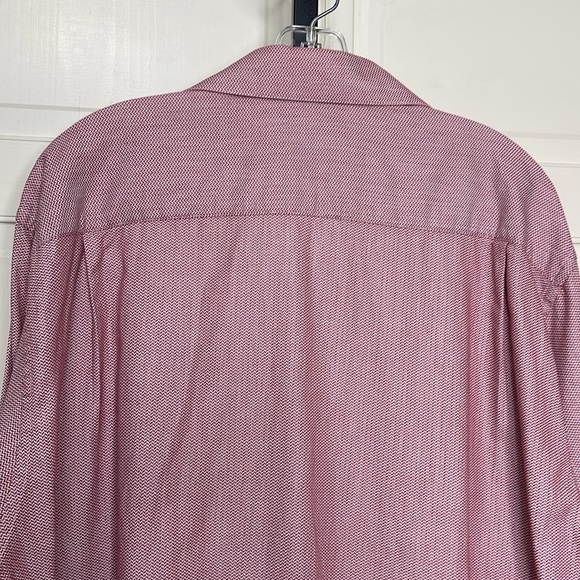 Oscar De La Renta Men’s Button Up Shirt 18 (34-35) Red Herringbone Dressy - Picture 8 of 14